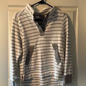 Life After Denim Gray and White Cowl Neck Sweater